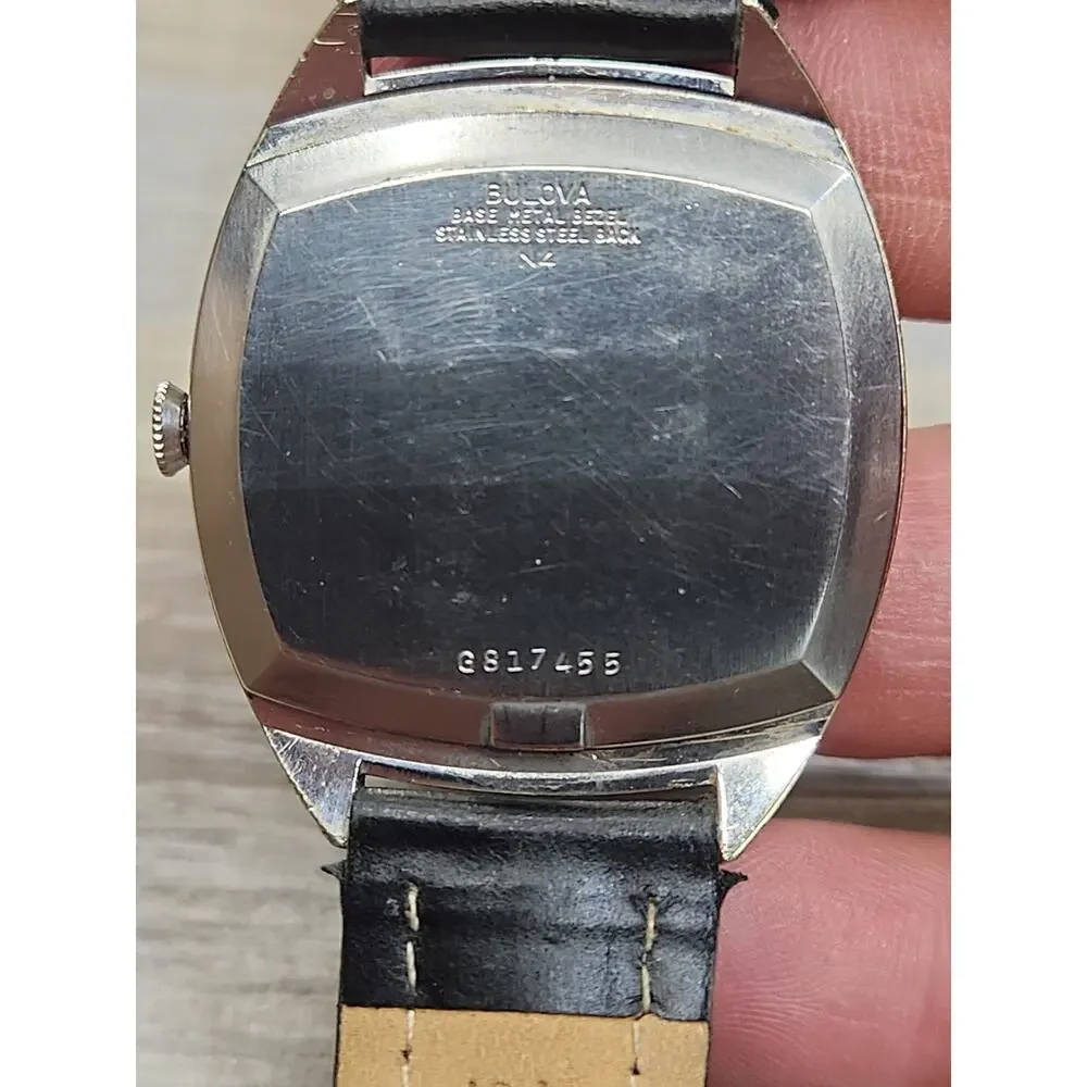 Vintage Mens Bulova Watch Black Diamond Excellency.Runs But Needs Hands Service